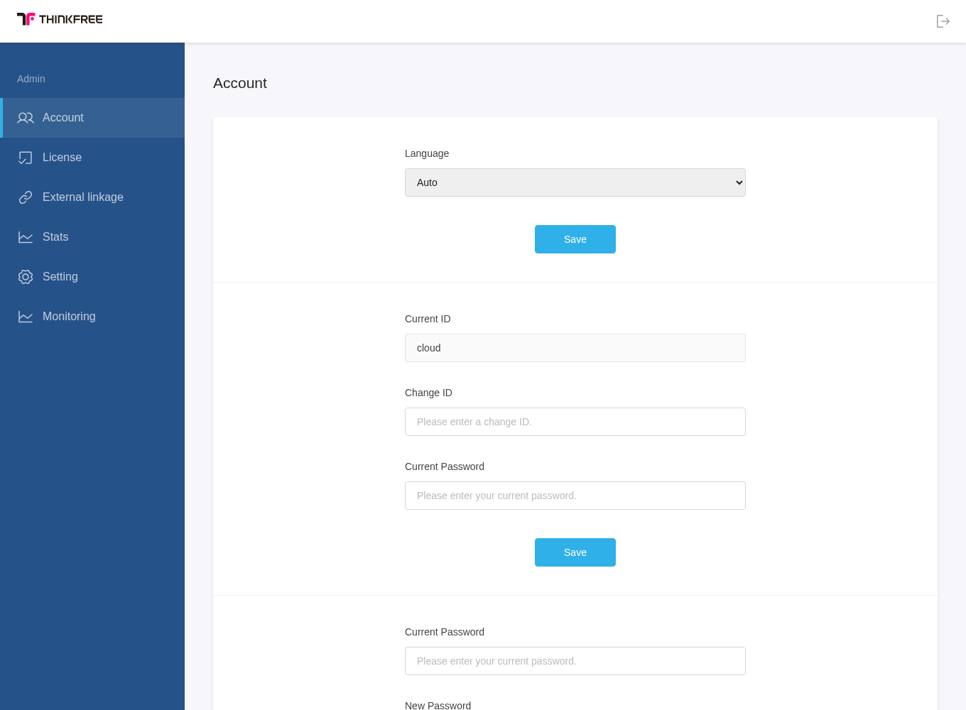 Account screen and left menu after signing in to Office Admin