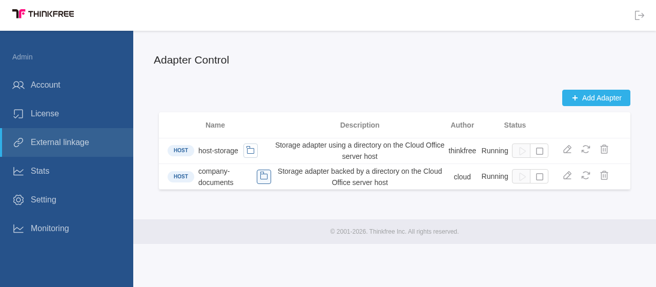 Registered company-documents adapter and its Browse files button