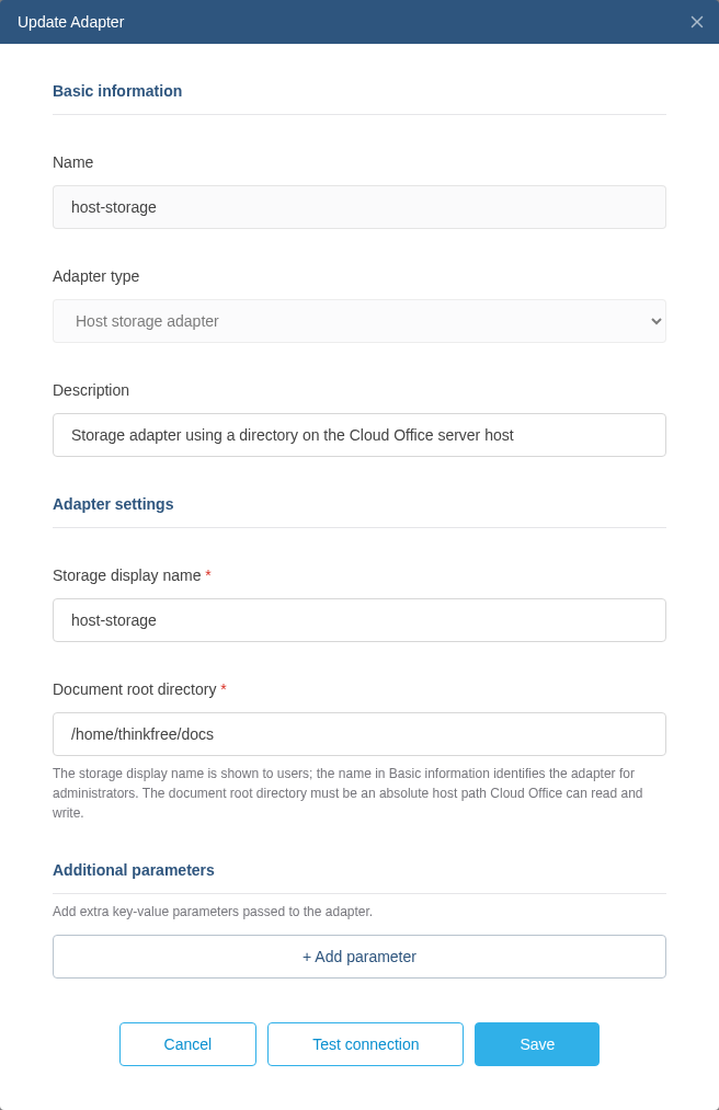 Settings for the preconnected host-storage adapter