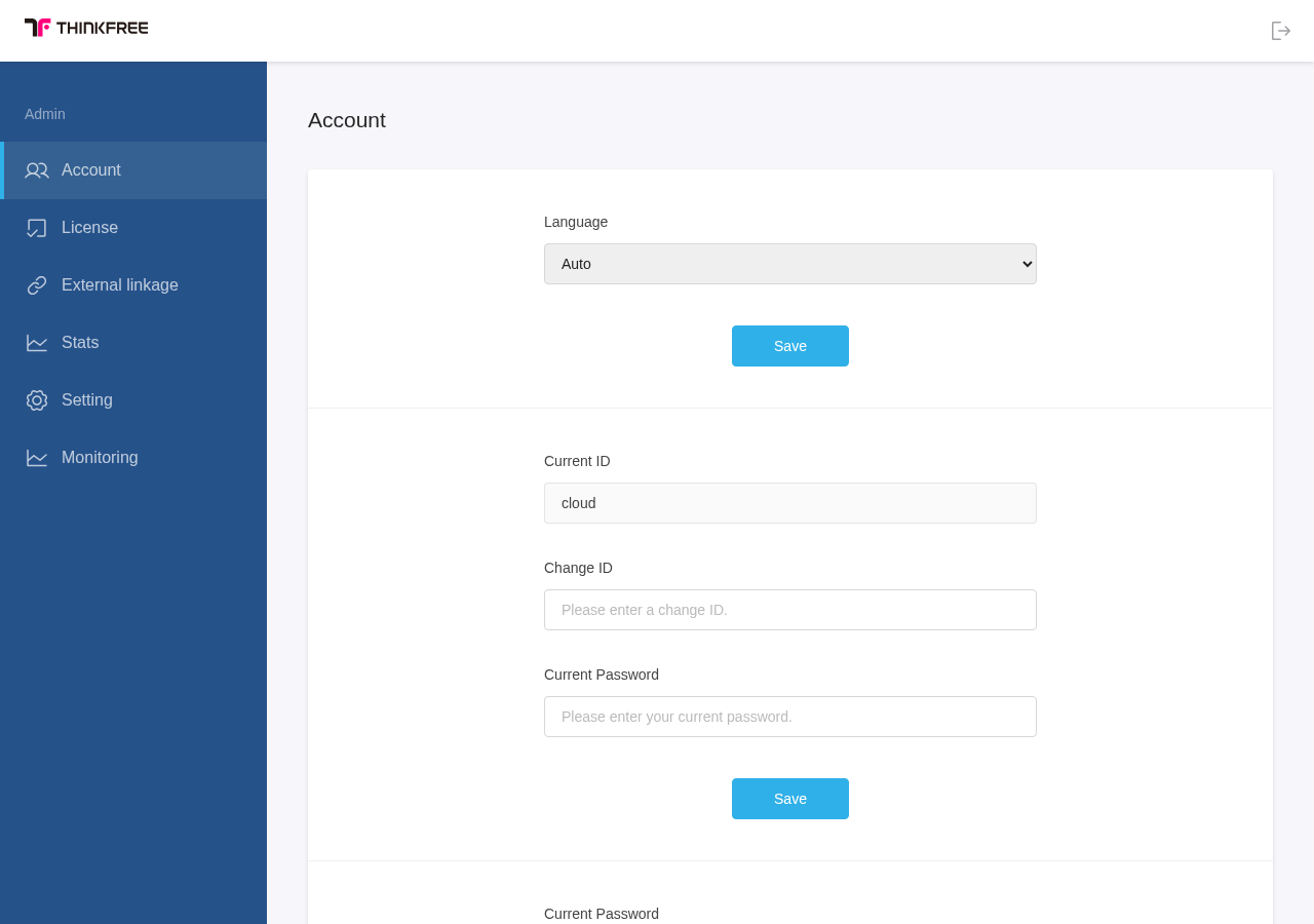 Account menu in Office Admin