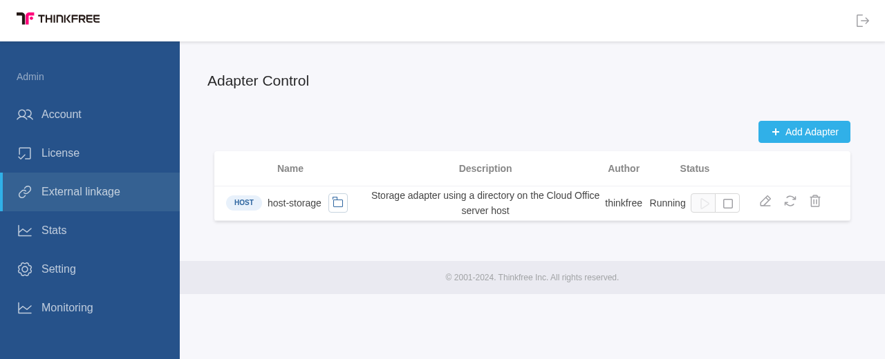 External linkage menu and default Host Storage adapter in Office Admin